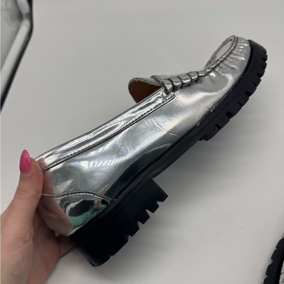 J. Crew Winona lug-sole penny loafers in metallic leather size 9.5 Silver - Picture 10 of 16